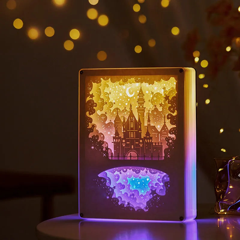 Bedside night light with three-dimensional paper carving design and USB power connection