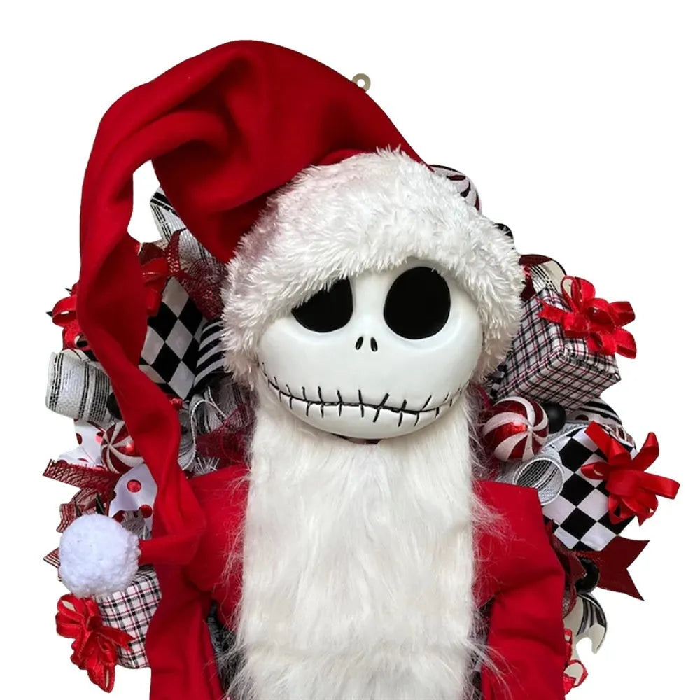 Jack doll Christmas garland with wooden structure and cloth details for window display