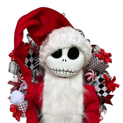 Jack doll Christmas garland with wooden structure and cloth details for window display