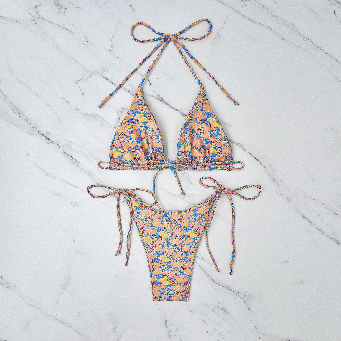 Lace-up front bikini swimsuit with backless European styling in picture colour
