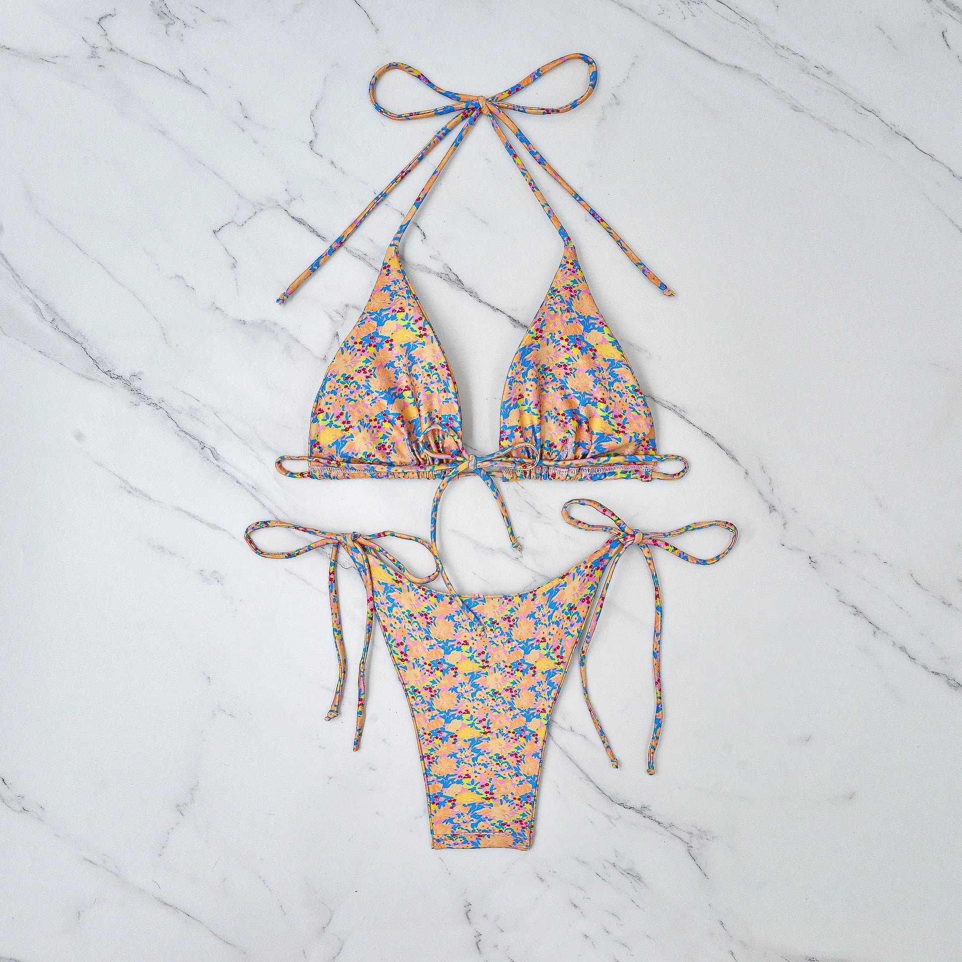 Lace-up front bikini swimsuit with backless European styling in picture colour