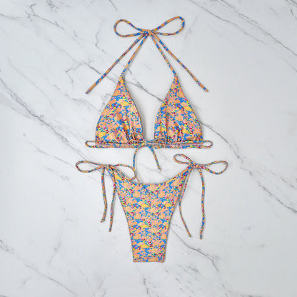Lace-up front bikini swimsuit with backless European styling in picture colour