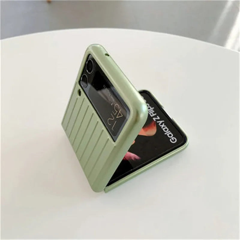 Samsung Z Flip3 flip case in seven colours showing ultra-thin PC construction