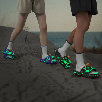 Cozy and quirky luminous shark slippers for couples, available in a variety of vibrant colors.