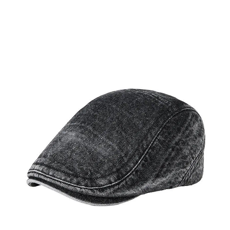 Men's flat crown denim baseball cap in washed cotton, shown in retro yellow colour