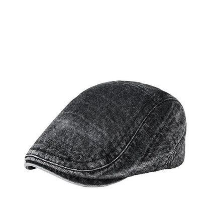 Men's flat crown denim baseball cap in washed cotton, shown in retro yellow colour