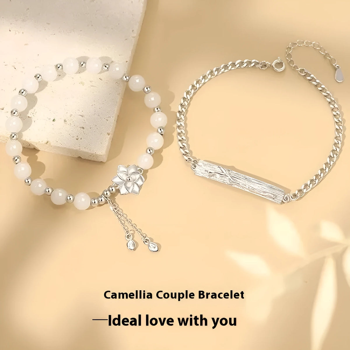 New Chinese style resin beaded bracelet with floral camellia, lotus and peach blossom designs for couples