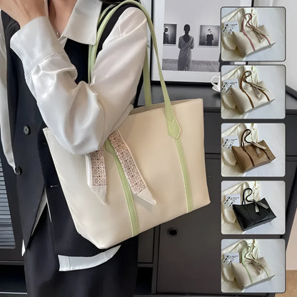 Women's large capacity casual tote crossbody shoulder bag in khaki colour with outer pocket and zip compartment.