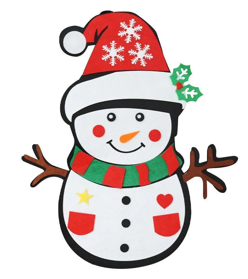3D layered DIY felt Christmas tree with 32 decorations including Santa, reindeer, snowman, and stockings