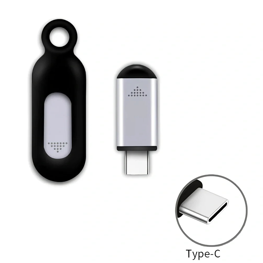 Black mobile phone infrared remote control learning device measuring 42mm by 14mm by 8mm with smartphone connection