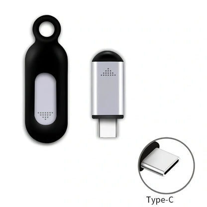Black mobile phone infrared remote control learning device measuring 42mm by 14mm by 8mm with smartphone connection