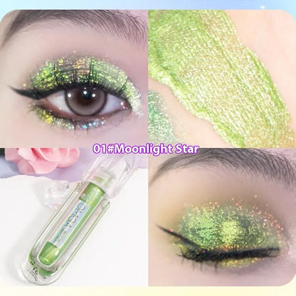 Chameleon rhinestone liquid eye shadow with pearlescent glittering highlights in six colour options