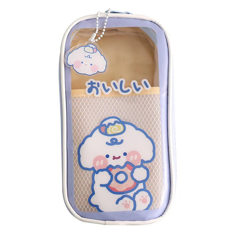 Transparent PVC pencil case with Korean cartoon pattern of candy bear design