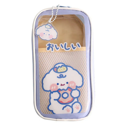 Transparent PVC pencil case with Korean cartoon pattern of candy bear design