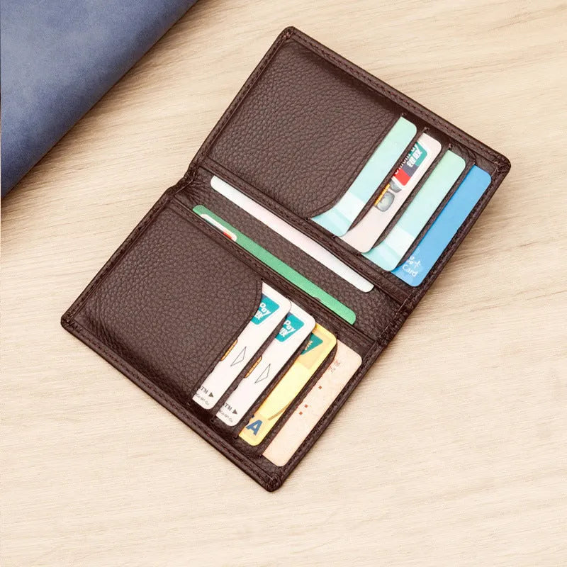 Men's black and brown genuine leather credit card holder with urban simplicity design