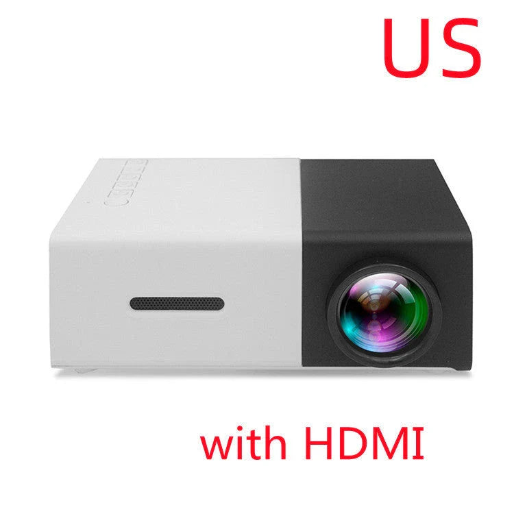 Compact 1080p HD home cinema projector with versatile connectivity and adjustable display settings