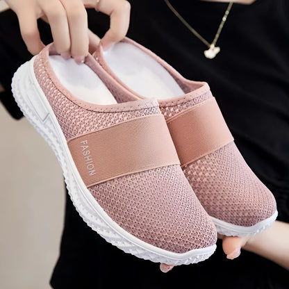 Women's casual flat shoes with mesh upper and hollow out design in black, grey, pink or purple