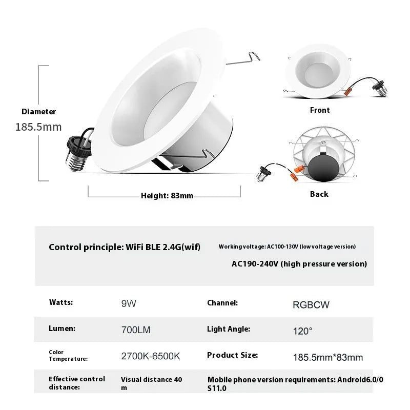 Smart WiFi Bluetooth RGBW colour changing ceiling lamp with American E26 base.