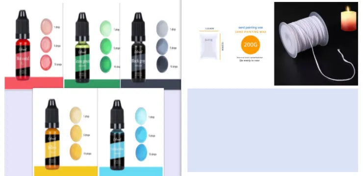 DIY candle and soap pigment concentrate set with 30 colour options in 10ml bottles