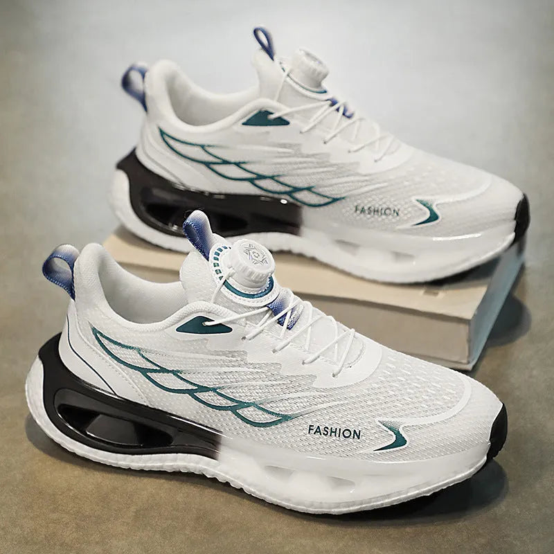Men's low-top shock absorption sneakers with rotating button in light blue mesh variant