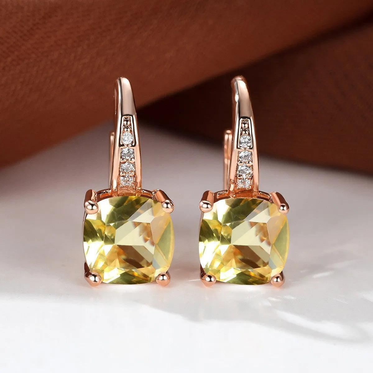 Square zircon inlaid geometric ear hooks in Korean style with electroplated finish