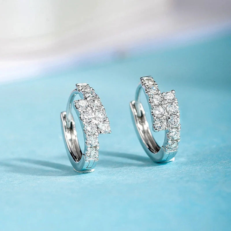 EK217 Small Diamond Ear Clip in white gold, geometric design, Korean style