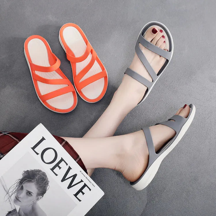 Women's solid colour breathable sandals in red, available in sizes 36 to 41.