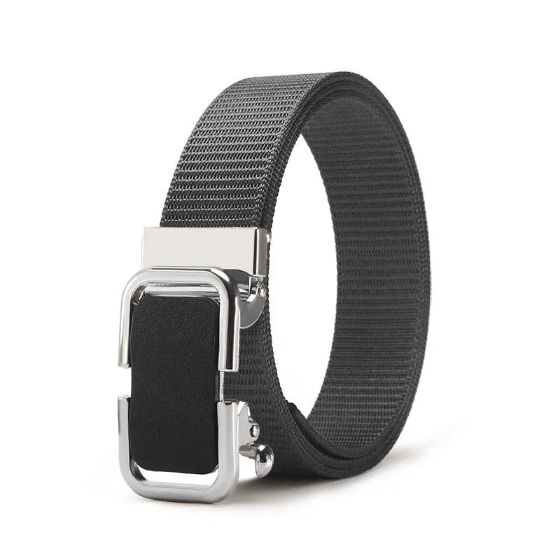 Men's toothless nylon canvas belt with an alloy buckle shown in Army Green colour, length 120cm.