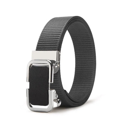 Men's toothless nylon canvas belt with an alloy buckle shown in Army Green colour, length 120cm.