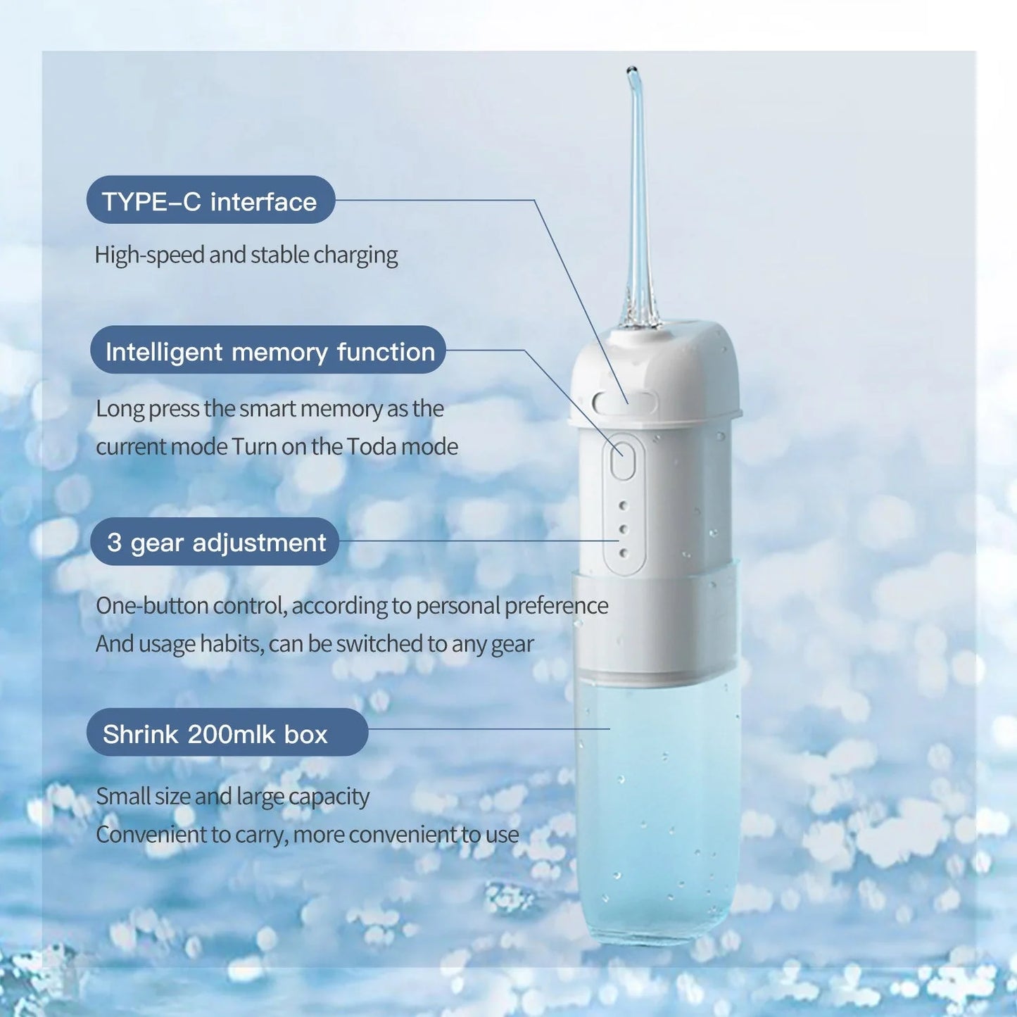 Portable electric oral irrigator with multiple nozzles for deep cleaning