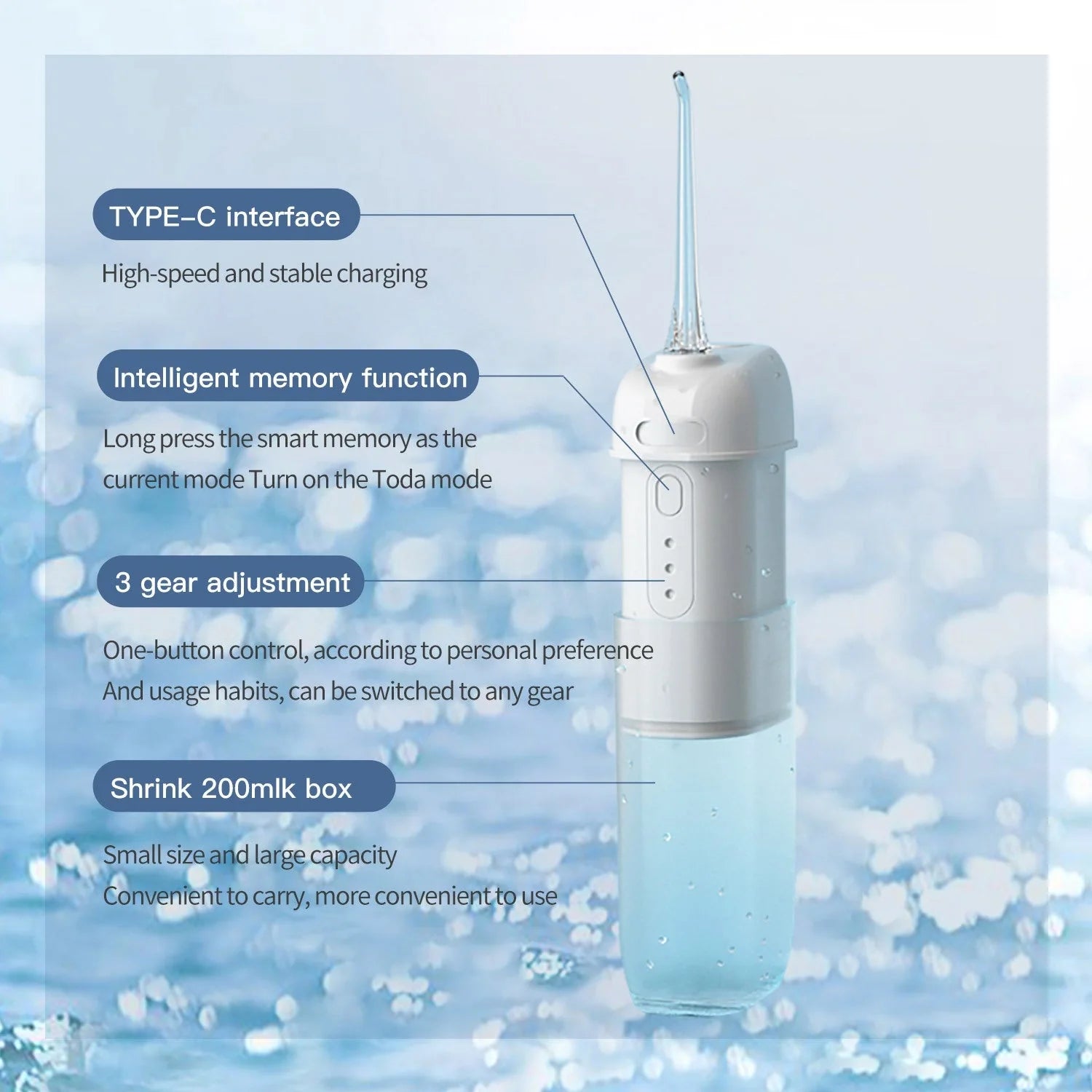 Portable electric oral irrigator with multiple nozzles for deep cleaning