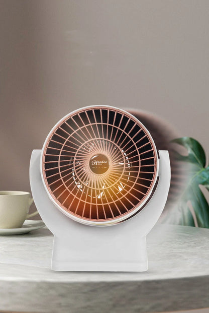 Desktop Mini Mute Household Heater in white and pink, compact size with fast heating