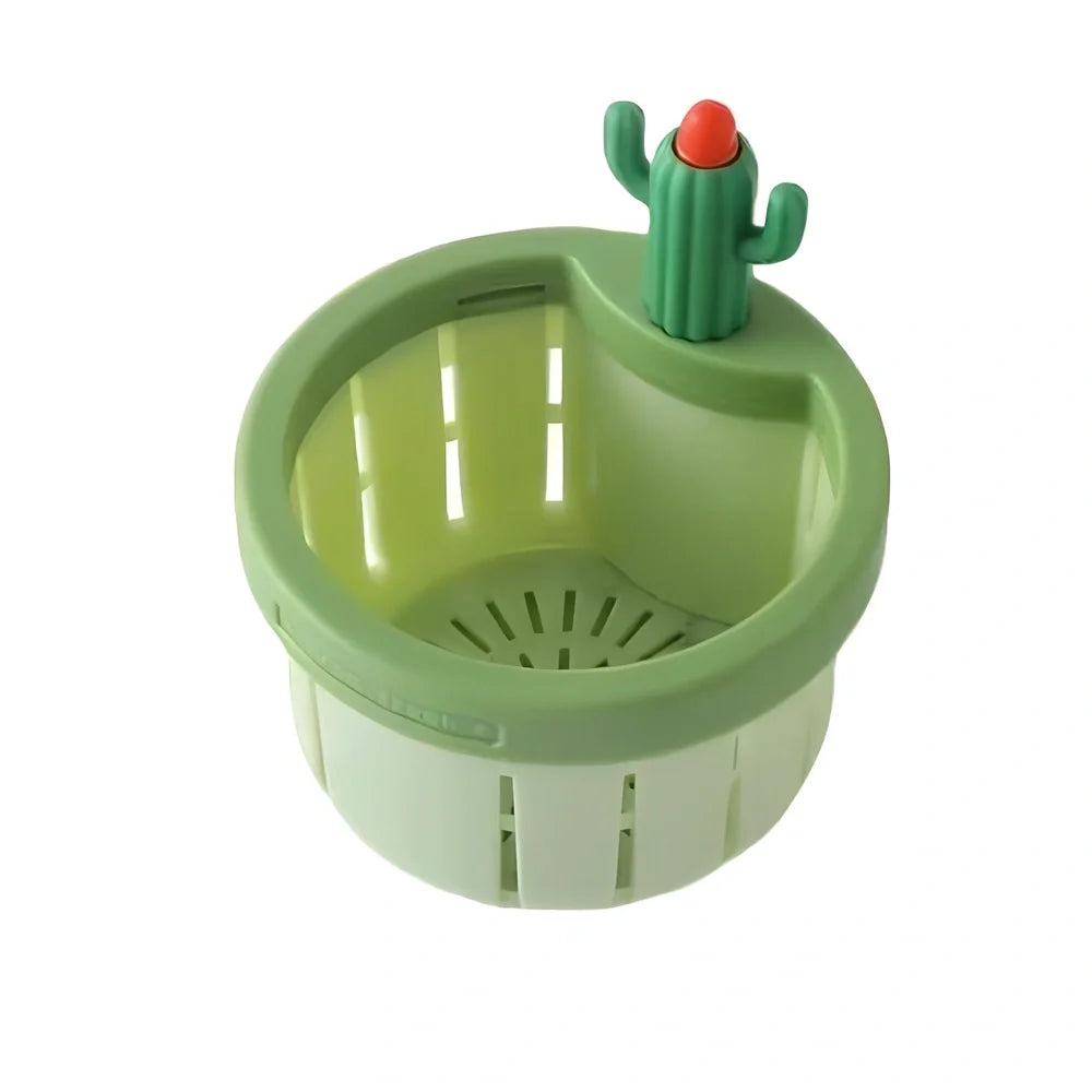 Green cactus-shaped PP sink filter basket with widened gasket on kitchen drain, 10cm height