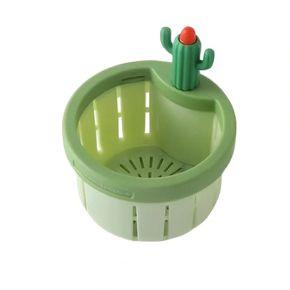Green cactus-shaped PP sink filter basket with widened gasket on kitchen drain, 10cm height