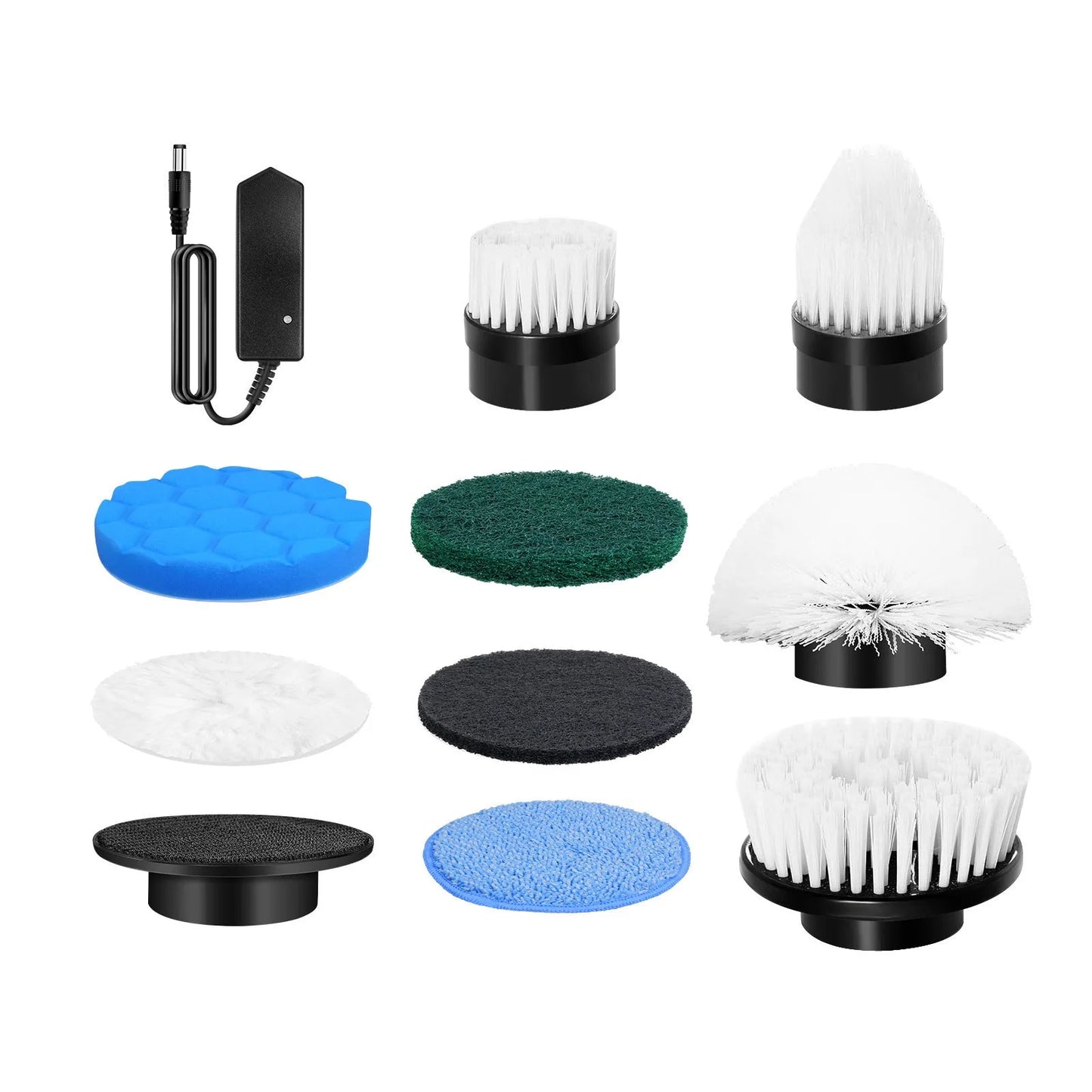 White ABS lithium rechargeable handheld cleaning ball set with multiple international power adapters