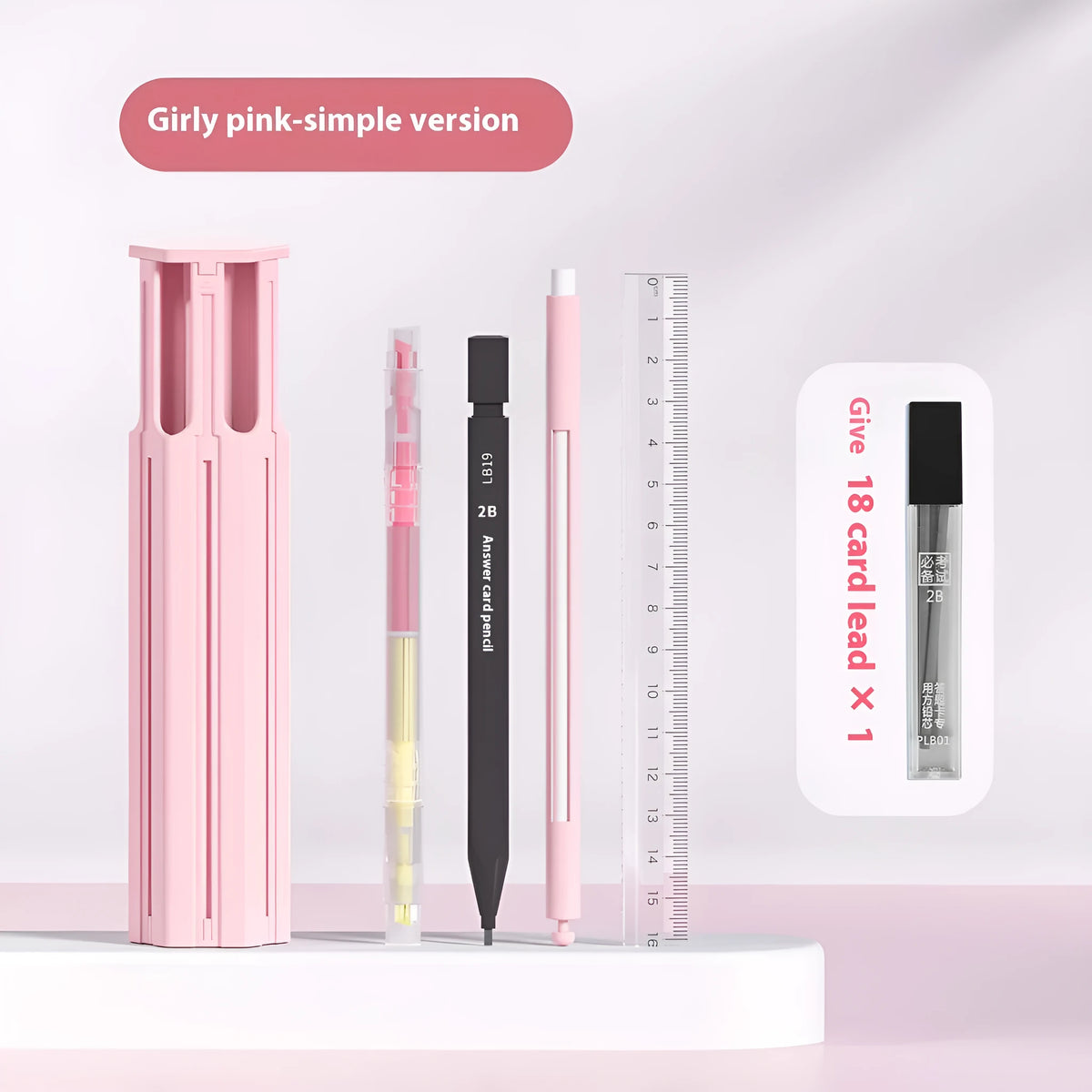 Portable pressing pen pencil box kit with plastic case containing pens in vigorous white, sky blue, or girl pink colour