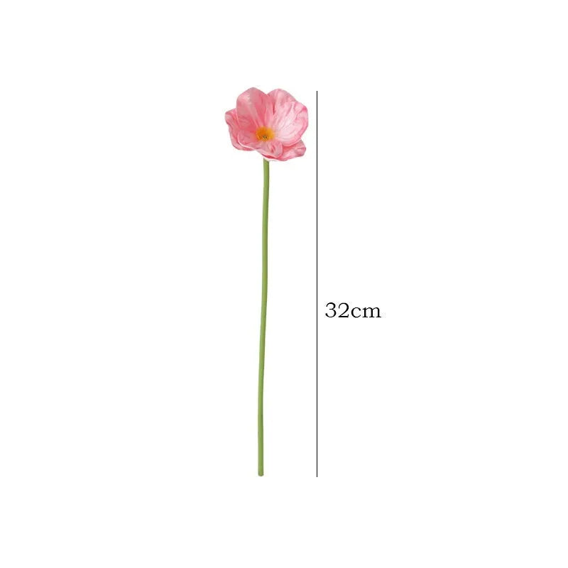 Pack of 15 mini artificial poppy flowers in assorted colours including purple, pink, yellow and red.