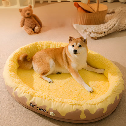 Grey washable dog bed with a detachable cover shown next to a yellow one, sized for a small to medium dog.