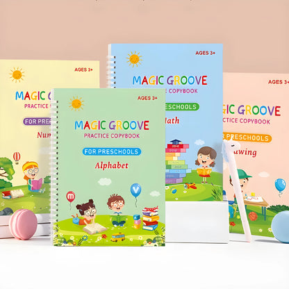 English children's handwriting practice copybook with groove design, pen, and ten refills