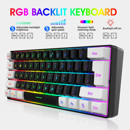 61-key wired membrane keyboard in white and black colour scheme with compact design