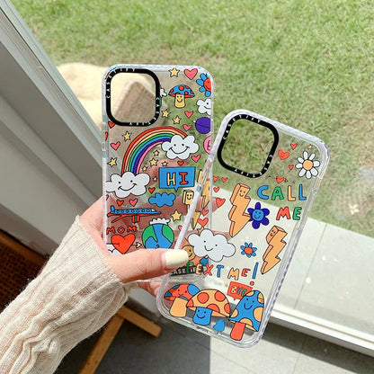 Graffiti TPU iPhone case in high transparency Lightning Mushroom and Lightning Rainbow, back cover with letters and geometry