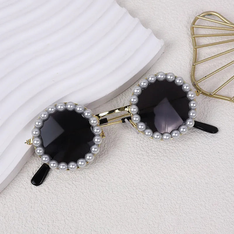 Pearl-trimmed round sunglasses for cats and dogs in five colour options