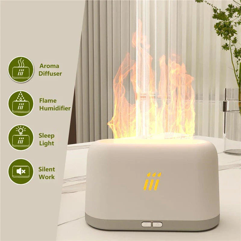 Ultrasonic aroma diffuser with flame-like LED lighting, creating a relaxing and soothing atmosphere in any room