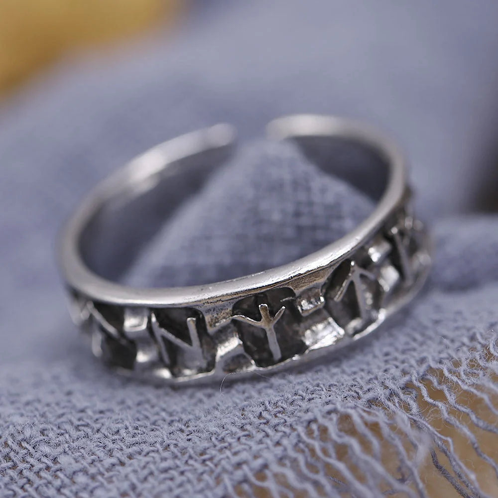 Adjustable geometric symbol ring in ancient silver finish, unisex vintage design