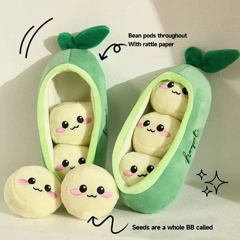 Interactive squeaky dog toy for puppies and small breeds in a choice of Banana Monkey, Carrot Rabbit, Durian, or Pea shape
