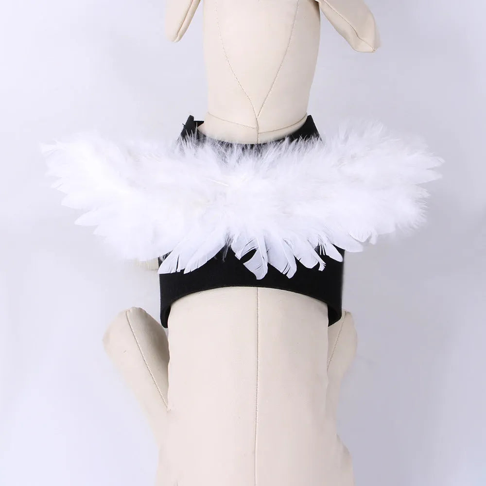 Halloween angel wings dog costume with chest-back harness in black or white felt cloth