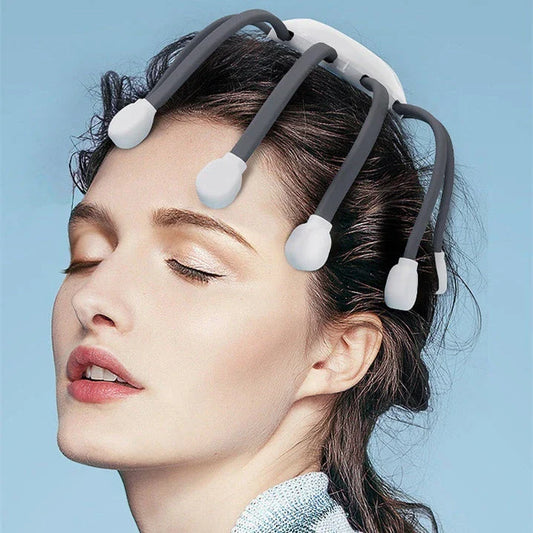 Soothing Octopus Head Massager with 14 independent massage heads and 5 customizable massage modes for targeted tension relief and relaxation