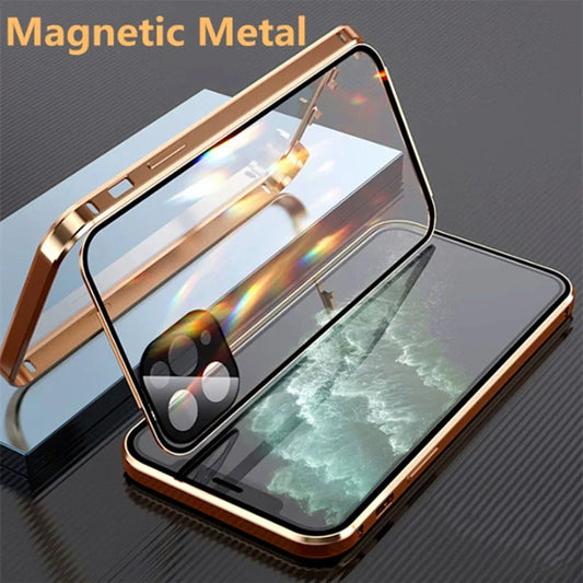 Metal Frame Glass Phone Case for iPhone with tempered glass protection and aluminium frame