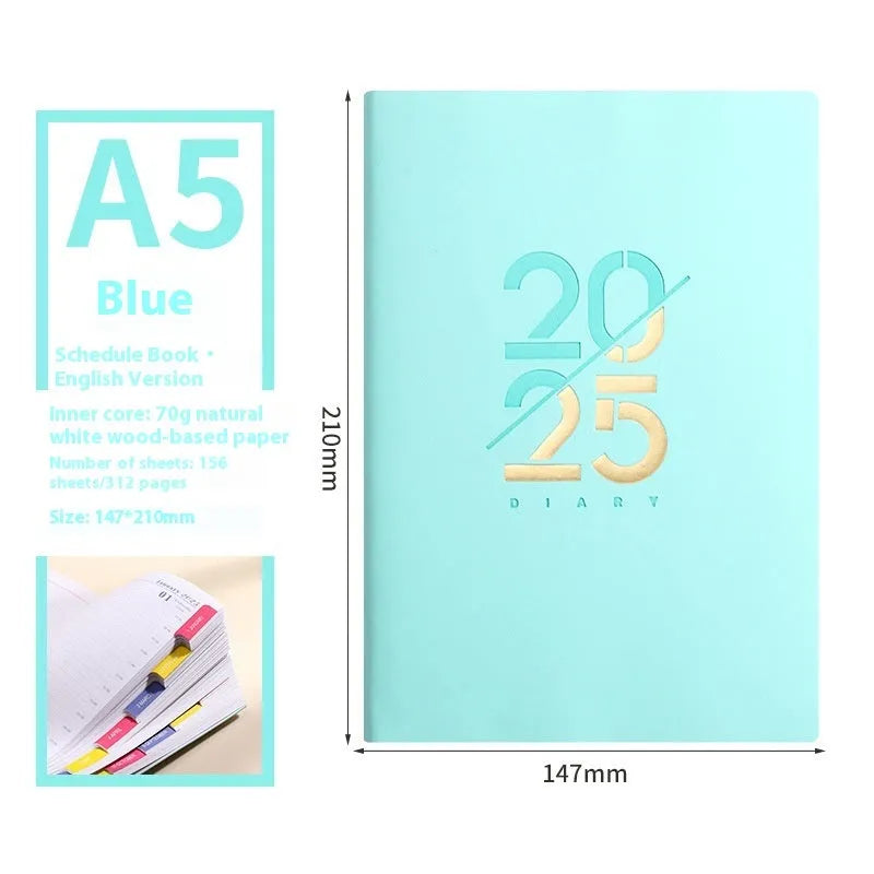 A5 daily planner schedule book with soft faux leather cover in multiple colour options