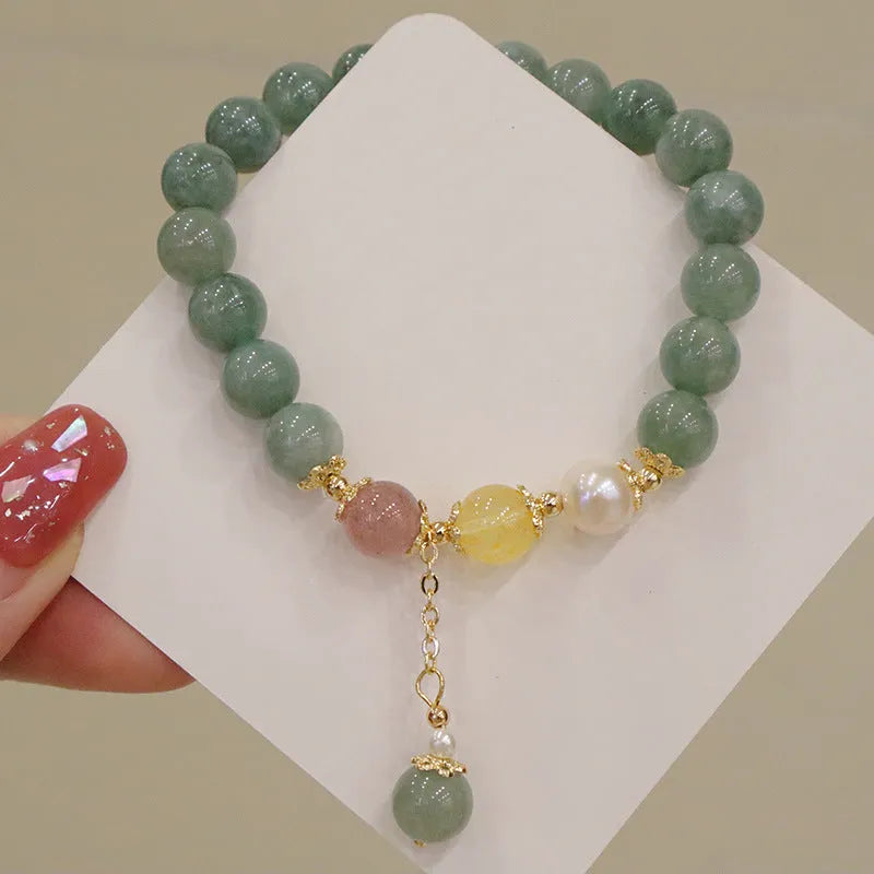 Hanfu style women's Myanmar jade bracelet with geometric design and pearl decorative elements
